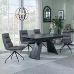 Kinston Black Ceramic Extending Dining Set - Diego Grey Leather Swivel Dining Chair