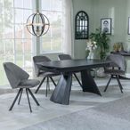 Kinston Black Ceramic Extending Dining Set - Ion Dark Grey Velvet Fabric Swivel Dining Chair