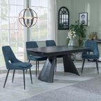Kinston Black Ceramic Extending Dining Set - Peyton Blue Fabric Dining Chair