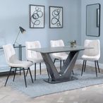Camilla Grey Ceramic 4 Seater Dining Set - 4 Corona Beige Fabric Dining Chair