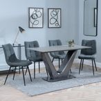 Camilla Grey Ceramic 4 Seater Dining Set - 4 Corona Light Grey Fabric Dining Chair