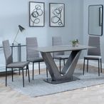 Camilla Grey Ceramic 4 Seater Dining Set - 4 Lido Dark Grey Fabric Dining Chair with Black Legs