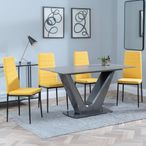 Camilla Grey Ceramic 4 Seater Dining Set - 4 Lido Yellow Fabric Dining Chair with Black Legs