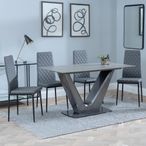 Camilla Grey Ceramic 4 Seater Dining Set - 4 Metro Grey Leather Dining Chair with Black Legs