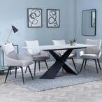 Merlin White Ceramic Dining Set - Ace Beige Fabric Swivel Dining Chair