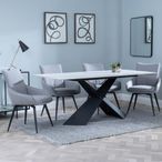 Merlin White Ceramic Dining Set - Ace Grey Fabric Swivel Dining Chair