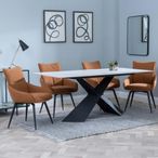 Merlin White Ceramic Dining Set - Ace Orange Fabric Swivel Dining Chair