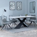 Merlin White Ceramic Dining Set - Arctic Grey Velvet Fabric Swivel Dining Chair