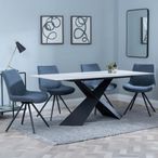 Merlin White Ceramic Dining Set - Boden Dark Grey Fabric Swivel Dining Chair