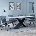 Merlin White Ceramic Dining Set - Boden Grey Fabric Swivel Dining Chair