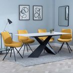 Merlin White Ceramic Dining Set - Boden Yellow Fabric Swivel Dining Chair