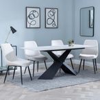 Merlin White Ceramic Dining Set - Darwin Cream Fabric Dining Chair