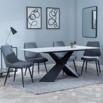 Merlin White Ceramic Dining Set - Darwin Grey Fabric Dining Chair