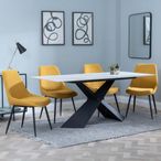 Merlin White Ceramic Dining Set - Darwin Yellow Fabric Dining Chair