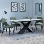 Merlin White Ceramic Dining Set - Peyton Green Fabric Dining Chair