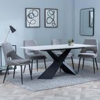 Merlin White Ceramic Dining Set - Peyton Grey Fabric Dining Chair