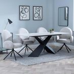 Merlin White Ceramic Dining Set - Theo Grey Fabric Swivel Dining Chair