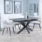 Bari Grey Ceramic Extending Dining Set - Ace Beige Fabric Swivel Dining Chair