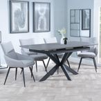 Bari Grey Ceramic Extending Dining Set - Ace Grey Fabric Swivel Dining Chair