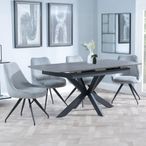Bari Grey Ceramic Extending Dining Set - Arctic Grey Velvet Fabric Swivel Dining Chair