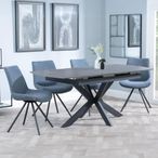 Bari Grey Ceramic Extending Dining Set - Boden Dark Grey Fabric Swivel Dining Chair