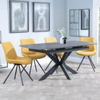Bari Grey Ceramic Extending Dining Set - Boden Yellow Fabric Swivel Dining Chair