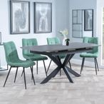 Bari Grey Ceramic Extending Dining Set - Corona Green Fabric Dining Chair