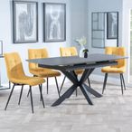 Bari Grey Ceramic Extending Dining Set - Corona Yellow Fabric Dining Chair