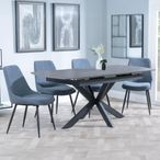 Bari Grey Ceramic Extending Dining Set - Darwin Dark Grey Fabric Dining Chair