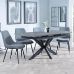 Bari Grey Ceramic Extending Dining Set - Darwin Grey Fabric Dining Chair