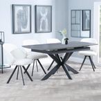 Bari Grey Ceramic Extending Dining Set - Ion Cream Boucle Teddy Fabric Swivel Dining Chair