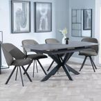 Bari Grey Ceramic Extending Dining Set - Ion Dark Grey Velvet Fabric Swivel Dining Chair