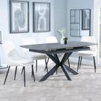 Bari Grey Ceramic Extending Dining Set - Peyton Cream Fabric Dining Chair