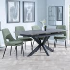 Bari Grey Ceramic Extending Dining Set - Peyton Green Fabric Dining Chair