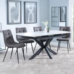 Bari Extending Dining Set - 4-6 Seater - 140cm-180cm - White Ceramic - Corona Dining Chair - Grey Fabric