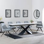 Hayden White Ceramic Extending Dining Set - Arctic Grey Velvet Fabric Swivel Dining Chair