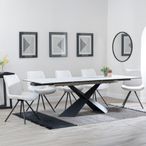 Hayden White Ceramic Extending Dining Set - Boden Cream Fabric Swivel Dining Chair