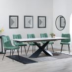 Hayden White Ceramic Extending Dining Set - Corona Green Fabric Dining Chair