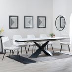 Hayden White Ceramic Extending Dining Set - Darwin Cream Fabric Dining Chair