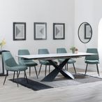 Hayden White Ceramic Extending Dining Set - Darwin Green Fabric Dining Chair