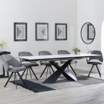 Hayden White Ceramic Extending Dining Set - Ion Dark Grey Velvet Fabric Swivel Dining Chair