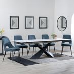 Hayden White Ceramic Extending Dining Set - Peyton Blue Fabric Dining Chair