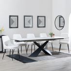 Hayden White Ceramic Extending Dining Set - Peyton Cream Fabric Dining Chair