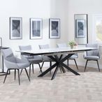 Sutton White Ceramic Extending Dining Set - Ace Grey Fabric Swivel Dining Chair