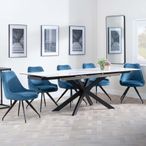 Sutton White Ceramic Extending Dining Set - Arctic Blue Velvet Fabric Swivel Dining Chair