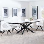 Sutton White Ceramic Extending Dining Set - Arctic Cream Velvet Fabric Swivel Dining Chair