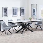 Sutton White Ceramic Extending Dining Set - Arctic Grey Velvet Fabric Swivel Dining Chair