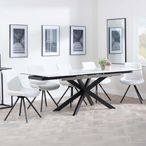 Sutton White Ceramic Extending Dining Set - Boden Cream Fabric Swivel Dining Chair