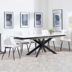 Sutton White Ceramic Extending Dining Set - Corona Beige Fabric Dining Chair