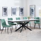 Sutton White Ceramic Extending Dining Set - Corona Green Fabric Dining Chair